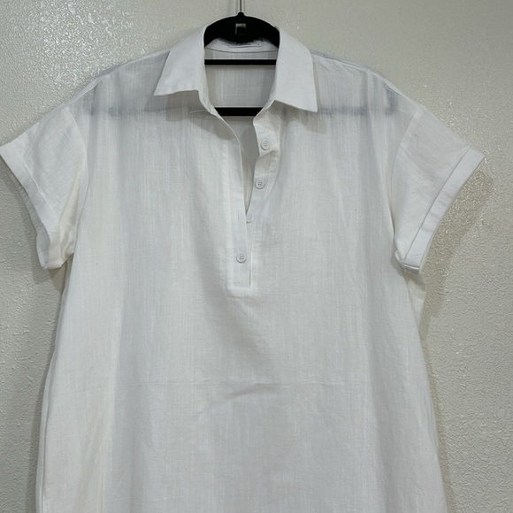 ZEAGOO WOMENS SHIRT DRESS SHORT SLEEVE WHITE LIGHTWEIGHT SZ LG - Picture 2 of 10